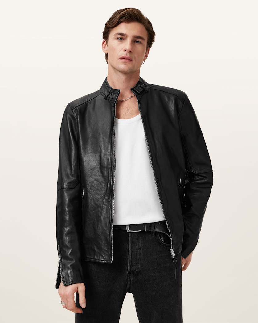 Giacca Uomo AllSaints Cora In Pelle Scamosciata, Design Elegante E Moderno, Hardware In Metallo, Fodera Traspirante